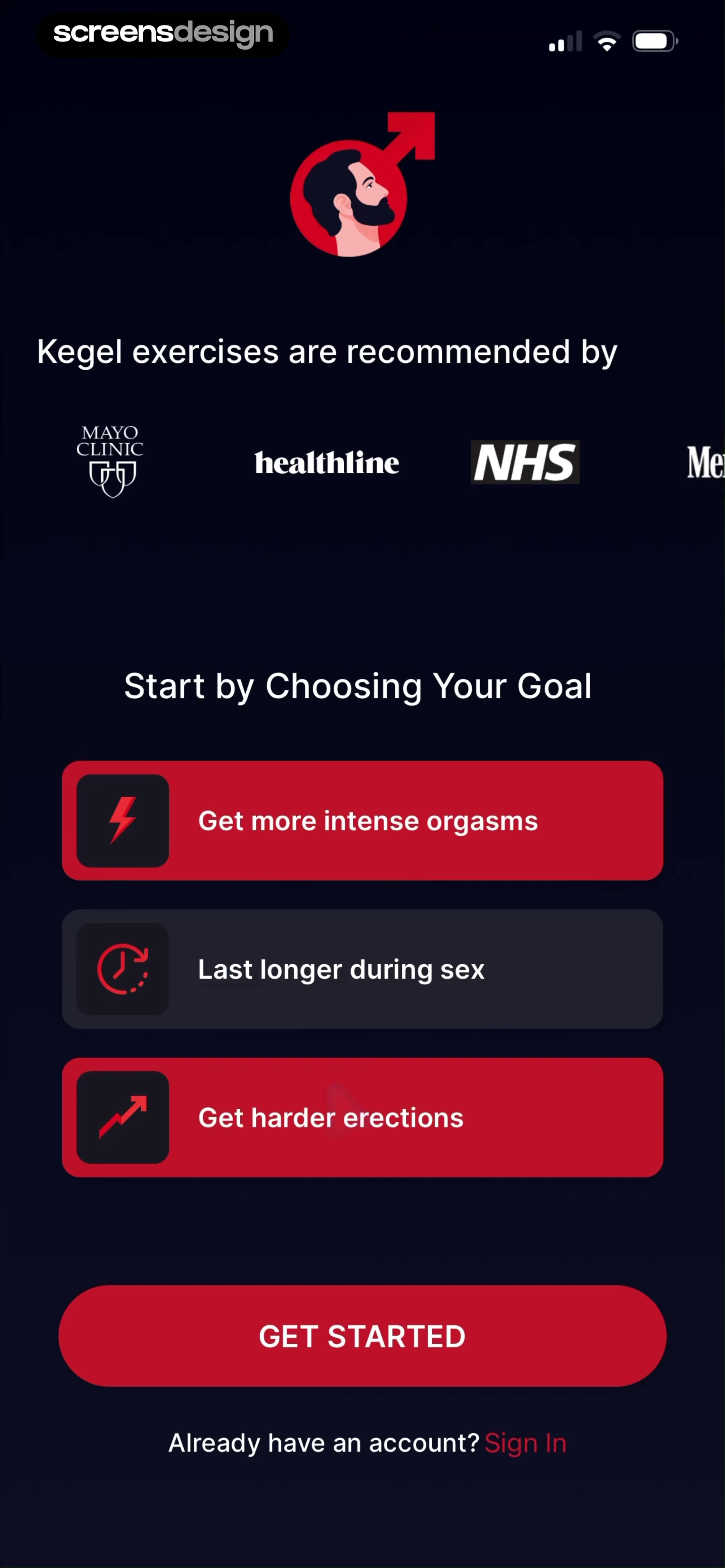 Kegel Men: Men's Health 当前回放第 2 屏，时间 0:11.43